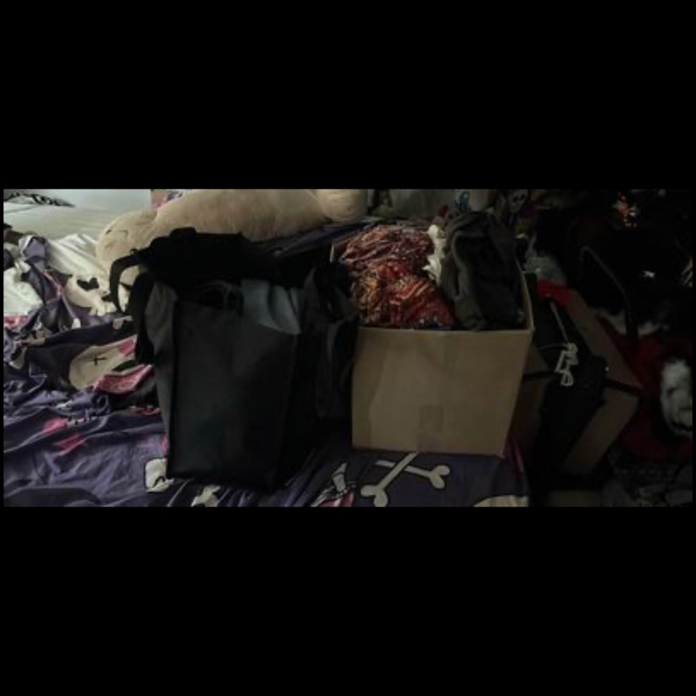 big box and bag of clothes
